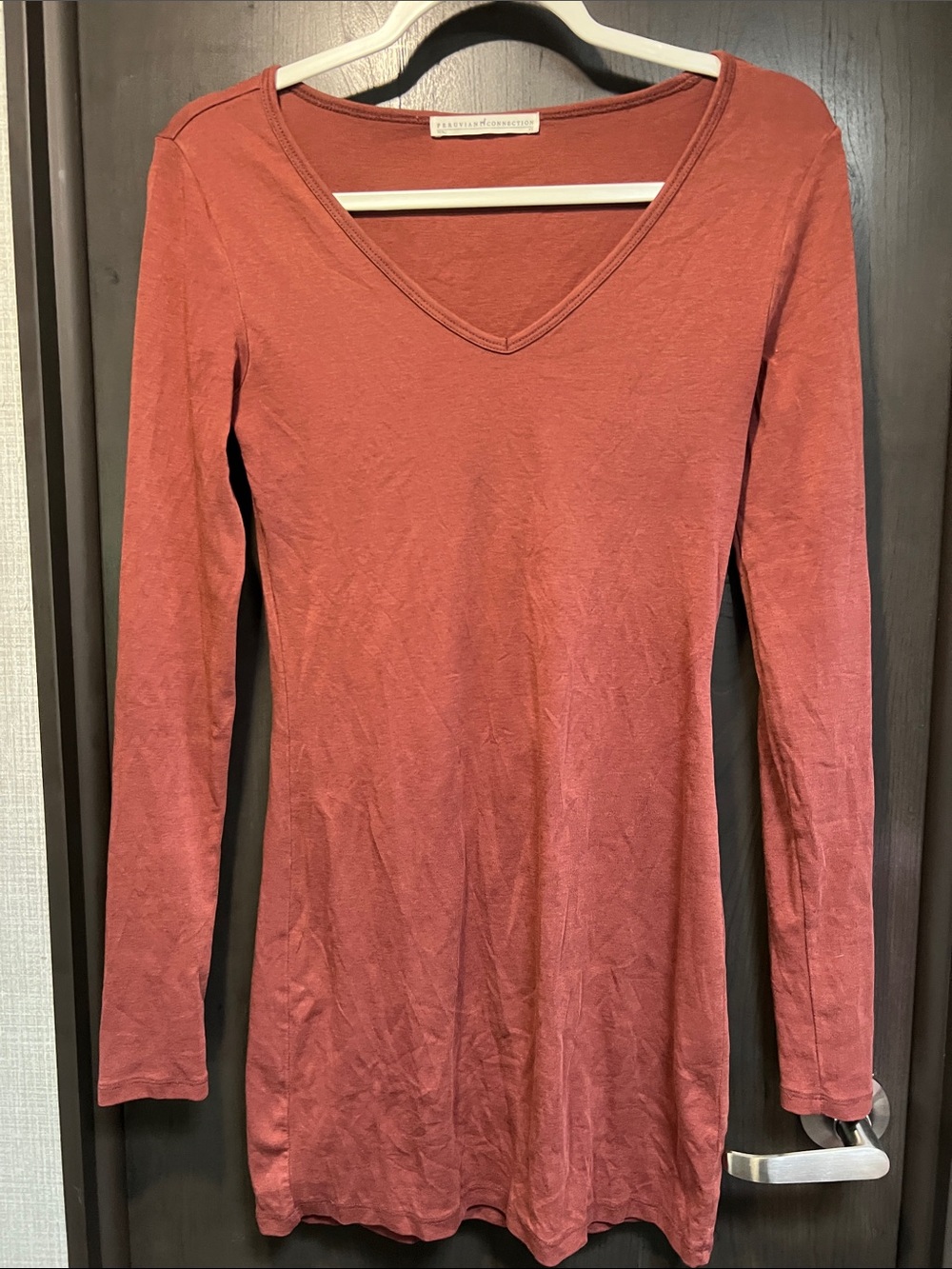 Peruvian Connection Rust V-Neck Long Sleeve Tunic PIMA cotton